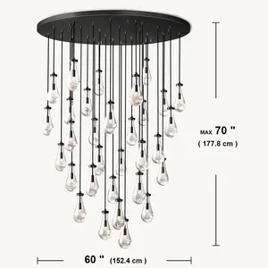 Modern Industrial Rain Drop Pendant Light Chandelier With Unique Glass Shade For Kitchen Island Living Room Bedroom Dining Room