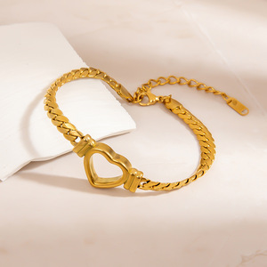 Stainless Steel Heart <b>Bracelet</b> 18K Gold Plated Women's Fashion Jewelry Gift - Product Image 1
