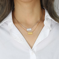 Mode Féminine 11:11 Collier de Soirée Étanche en Acier Inoxydable Plaquée Or 18K, Chaîne Corde, Pendentif Carré Anti-Ternissement
