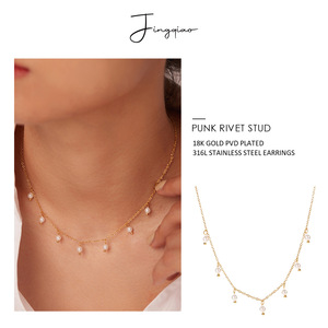 Freshwater Pearl Tassel <b>Necklace</b> 18K Gold Stainless Steel Women's Everyday Wear - Product Image 2