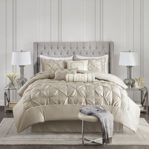 DB 7-Piece Super King Tufted Comforter Set Woven Technics Solid Pattern Cotton <b>Polyester</b> <b>Filling</b> for Bedroom Hotel Hospital Use - Product Image 1