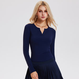 Kadın uzun kollu salonu v yaka üst ince gömme örme gömlek egzersiz spor Yoga koşu tenis T Tops - Product Image 3