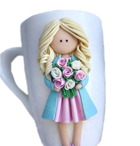 Tasse à café 3D en argile polymère, 1 pièce, personnalisable, en céramique, mignonne fille, pour cadeau, <span class=keywords><strong>anniversaire</strong></span>, <span class=keywords><strong>mariage</strong></span> - Product Image 1