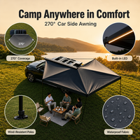 270 °   Auvent latéral de voiture avec boîtier en aluminium, LED intégrées, étanche, pour SUV, camping, voyage en extérieur et tout-terrain