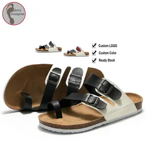 Customization 36-45 Black White Multicolor 2 PU Band Metal Buckle EVA Outsole Slip On Slipper Cork Sandals