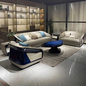 Ensemble de canapés 1-2-3 places en cuir véritable de luxe moderne, inspiré de l'industrie automobile, bleu roi brillant, solution de mobilier tout-en-un - Product Image 6