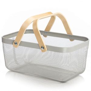 Kitchen <b>Bath</b> Toy Organizermetal Metal Wire Mesh Fruit <b>Storage</b> Basket With Wooden Handle - Product Image 5