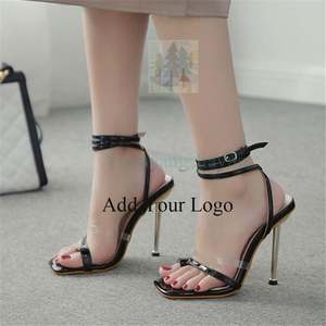 Tendance été grande taille dent talon haut sangle croisée bout carré violet talons aiguilles sandales pour femmes - Product Image 4