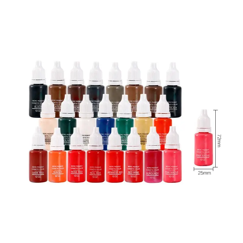 10 pcs Permanent Makeup Training Practice Tattoo Ink Pigment 15ml / Bottle For Eyebrow Lip With 23 Colors For Choosing