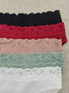 Confezione da 5 pezzi intimo donna adulto mutandine a coste con <span class=keywords><strong>pizzo</strong></span> floreale Sexy mezza copertura Bikini Culottes En Coton - Product Image 3