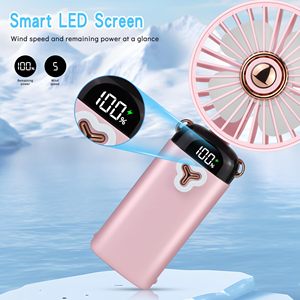 Portable Wearable <b>Neck</b> <b>Fan</b> Pink Rechargeable Battery Operated Digital Display Three Speed Silent Cooling <b>Fan</b> for Home Outdoor - Product Image 3