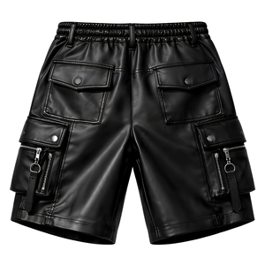 Men's Genuine <b>Leather</b> Satin Cargo <b>Shorts</b> Multiple Pockets Elastic Mid Waist Zipper Fly Eco-Friendly Breathable Casual Solid - Product Image 2