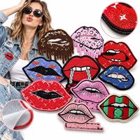 Patch brodé thermocollant ou à coudre en forme de lèvres, motifs baiser, rouge, rose, léopard, cerise, doré, mignon, vente en gros