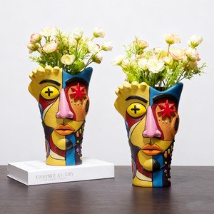 Vaso Artistico Astratto con Volto Colorato in Stile Picasso, Vaso in <span class=keywords><strong>Resina</strong></span> per Decorazione Casa, Ornamento da Tavolo per Soggiorno - Product Image 1