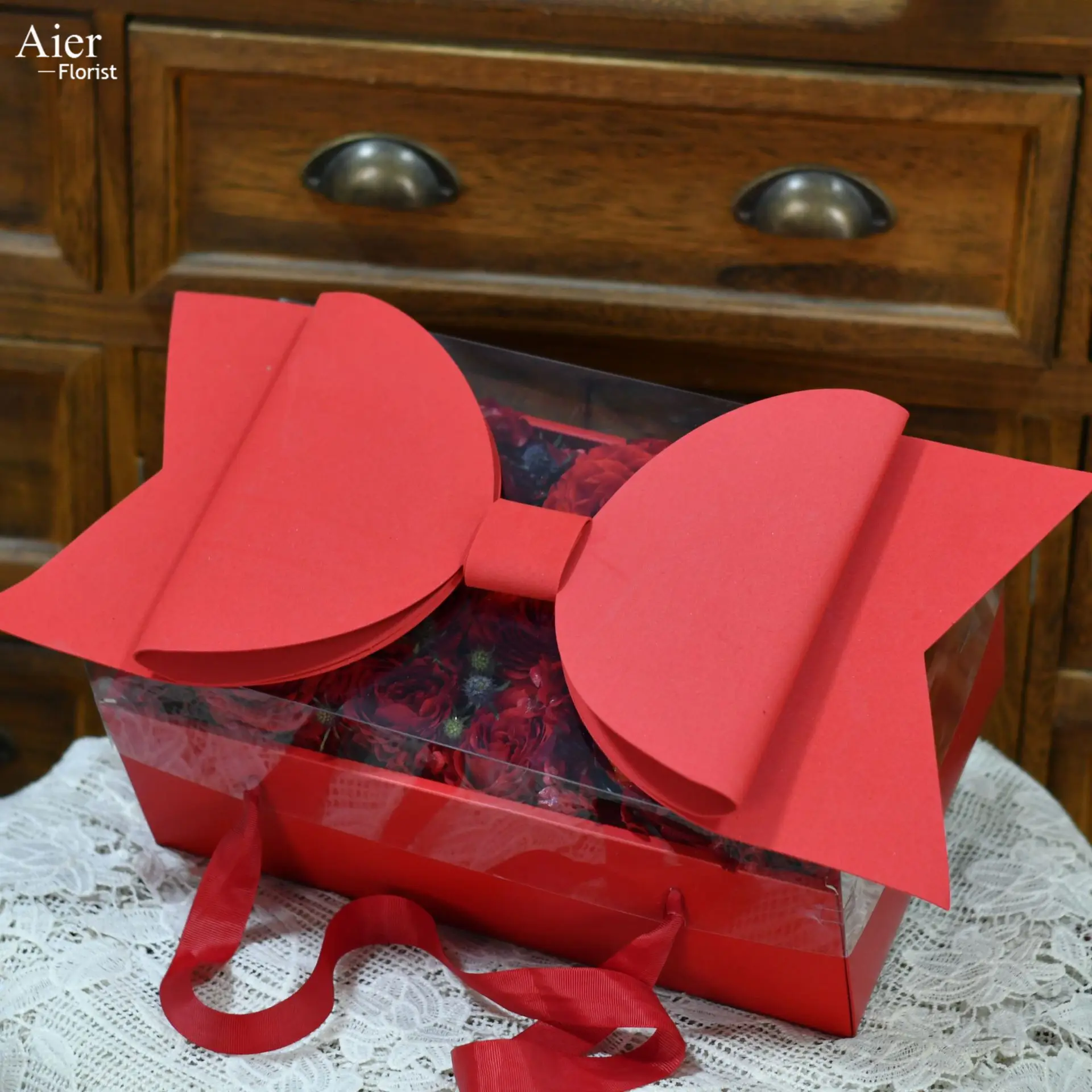 Aierflorist Flower folding Gift Boxes Rose butterfly Packaging Gift Box Luxury Bow PVC Flower Box for Mother's Day