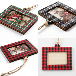 Custom Wooden Plaid <b>Photo</b> Christmas Ornament Hanging Picture <b>Frame</b> Tree Decoration Family Holiday Keepsake 2025 New Gift Craft - Product Image 3