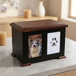 Urne funéraire en bois pour animaux de compagnie avec cadre photo et emplacement pour empreinte de patte, boîte à cendres commémorative pour chiens et chats, cercueil d'hommage funéraire - Product Image 2
