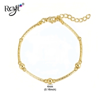 Gelang Rantai Tali Berlapis Emas untuk Anak dengan Aksen Manik-manik Emas, Perhiasan Elegan & Aman, Hadiah untuk Anak Perempuan