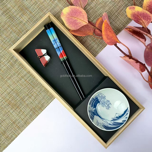 Juego de palillos Monte <span class=keywords><strong>Fuji</strong></span>, 1 par de palillos de madera con soporte para palillos y recipiente para salsa, juego de vajilla en caja de regalo - Product Image 2