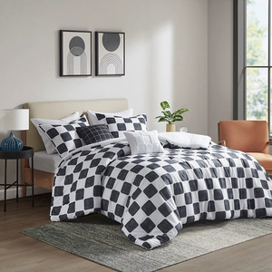 Checkered <b>Comforter</b> <b>Set</b> for Twin/Twin XL Bedding, Modern Geometric Pattern, All-Season Home Textile, Black and White Design - Product Image 4