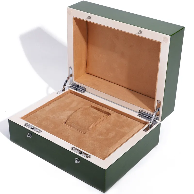 Hanhong Groothandel Fabrikanten Custom Elegant Design Horloge Box Luxe Geschenkdoos Met Draagtas Flip Houten Groene Horloge Doos