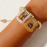 Bracelet scapulaire catholique Go2Boho, bracelet réglable, bijoux religieux, perles dorées, Vierge Marie, protection sainte