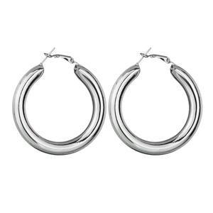 골드 실버 컬러 스테인레스 스틸 스레드 기하학적 미니멀리스트 스타일 여성 숙녀 대형 후프 귀걸이 - Product Image 6