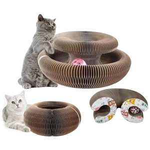 Faltbares Interaktives Katzenspielzeug Rundes Wellpappe-Zauberorgan Katzenbrett Holzpapierball Krallenschleifer Katzen-Kratzbrett - Product Image 1