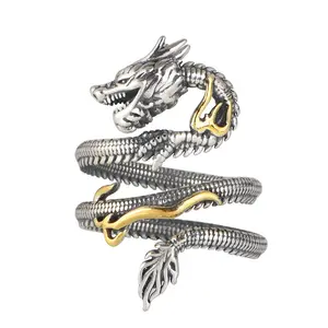 Nieuwkomers S925 Sterling Zilveren Ring Voor Heren En Dames Retro Draak Multi-Layer Spiraal Open Ring Sieraden