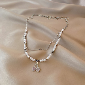 Nouveaux colliers en perles d'imitation douces pour femmes et filles, collier avec pendentif cerise rose, cadeaux, bijoux - Product Image 6