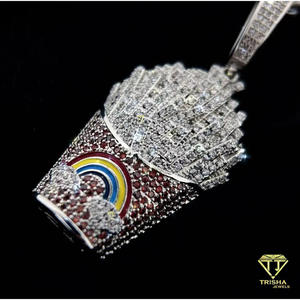 Collar de Plata de Ley 925 con Colgante Personalizado con Temática de Snack, Piedra de Color Cultivada en Laboratorio, Estilo Rapper Iced Out, Joyería - Product Image 2