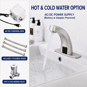 Robinet automatique à capteur en acier inoxydable 304, sans contact, à montage sur plan, pour lavabo de salle de bain, eau chaude et froide en option (AC/<span class=keywords><strong>DC</strong></span>) - Product Image 6