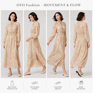 Abito midi da donna <span class=keywords><strong>con</strong></span> stampa floreale, collo alto, <span class=keywords><strong>maniche</strong></span> <span class=keywords><strong>lunghe</strong></span>, vita arricciata, <span class=keywords><strong>spacco</strong></span> laterale e dettaglio <span class=keywords><strong>con</strong></span> laccio al collo - Product Image 4
