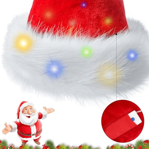 หมวกคริสต์มาสมีไฟ LED สีแดง หมวกซานต้าขนปุย หมวกปาร์ตี้เทศกาลแบบกำหนดเองได้ - Product Image 5
