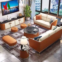 A05 Grossiste Canapé d'Angle Complet en Cuir Long Pas Cher, Ensemble de Salon Modulable 3 Pièces pour Salon, Mobilier Personnalisé