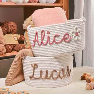 Cesta Redonda Moderna para Regalos de Bebé, con Nombre Personalizado, de Cuerda de Algodón Tejida, para Niños y Niñas, Organizador de Juguetes de Gran Capacidad - Product Image 3