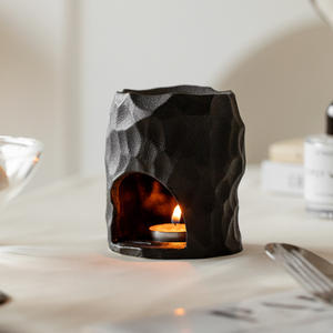 Brûleur d'aromathérapie en céramique noir mat de haute qualité chauffe-cire de forme irrégulière parfumé pour bougies chauffe-plat - Product Image 1