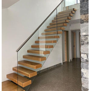 Realgres Custom moderno scala interna in acciaio scala di Design decorativo moderne scale per interni con battistrada in legno a Led - Product Image 3