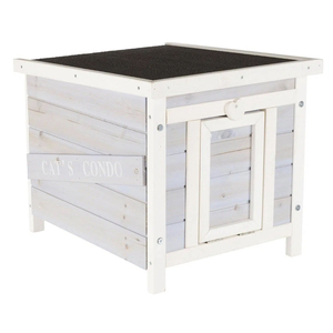 Condo pour chat en bois résistant aux intempéries avec toit à charnières et porte rabattable pour l'abri des chats errants - Product Image 1