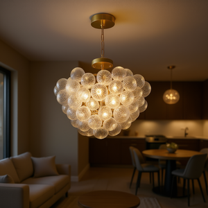 Lampe suspendue au plafond en or, abat-jour en verre transparent de 20 pouces, hauteur non réglable, pour salon, salle à manger, cuisine - Product Image 2