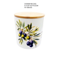 Contenants de cuisine en céramique de la série citron-orange-olive, couvercles en bois amovibles et hermétiques, forme cylindrique durable et écologique, impression