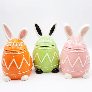 Ensemble de pots de bonbons lapin de Pâques en céramique de couleurs multiples mignons personnalisés vente en gros de conteneurs de stockage d'aliments décor de festival à domicile