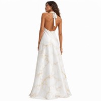 Robe longue de soirée pour femme, style italien Amalfi Coast, en satin imprimé marbre 200 GSM, col halter plongeant en V, personnalisable OEM, vente en gros
