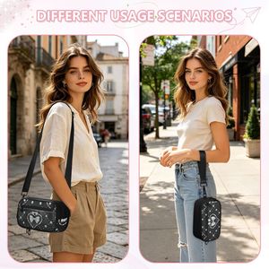 Sacs à bandoulière transparents en PVC avec nœud en forme de cœur noir personnalisés, portables, 3 en 1, légers, en polyester, avec fermeture à glissière - Product Image 5