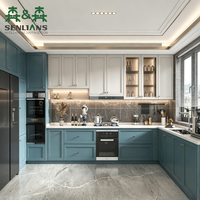 Ensemble de meubles de cuisine modulaires contemporains de luxe avec crédence en carreaux diamant et éclairage LED pour résidence