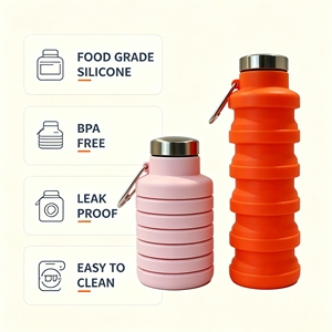 ขวดน้ำพับได้ซิลิโคนเกรดอาหาร ปลอดสาร BPA ป้องกันการรั่วซึม ใช้ซ้ำได้ พกพาสะดวกสำหรับการเดินทาง ฟิตเนส กิจกรรมกลางแจ้ง และการเดินป่า - Product Image 3