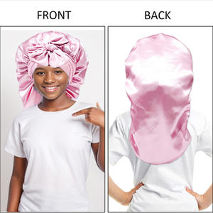 หมวกไหมพรมสำหรับเด็กผ้าซาตินผูกเป็นผ้าซาตินถักเปียแบบยาว - Product Image 3