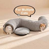 Tunnel rond en feutre pour chat avec jouets interactifs, tube pour chat avec jouets pour chatons d'intérieur, tunnel de jeu pliable quatre saisons