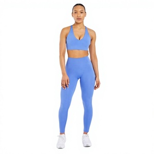 Sujetador deportivo para mujer, azul, halter, espalda cruzada, sin aros, transpirable, sin costuras, top corto, grosor estándar - Product Image 2