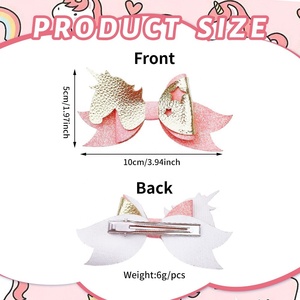 Children Sweet Handmade Pink Leather <b>Bow</b> Hairpin for Baby Unicorn Horse Duckbill Hair <b>Clip</b> Kids - Product Image 3